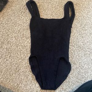 Black hunza g square neck swim suit one piece